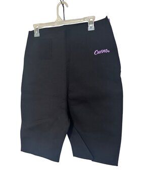 Curves black and purple zip side compression shorts size 1X